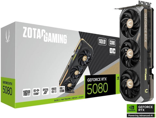 ZOTAC GAMING GeForce RTX 5080 SOLID CORE OC 16GB GDDR7 256-Bit Memory Gaming Graphics Card | ZT-B50800J2-10P