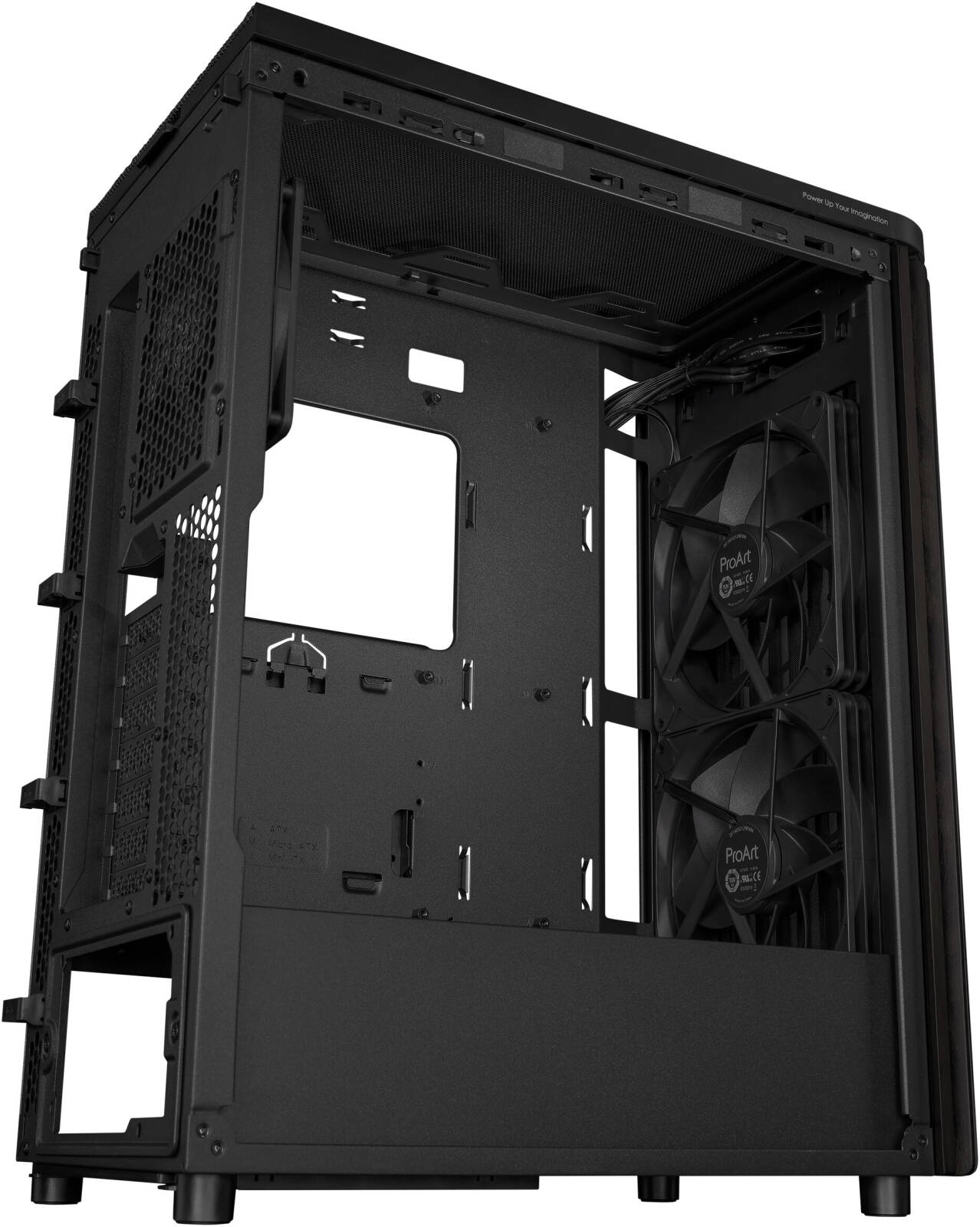ASUS ProArt PA401 Wood Edition Computer Case, Tempered Glass Panel, 2x 160mm Pre-Installed Fans, Up to 240mm Radiator & 5x Fan Support, Black | 90DC00M0-B39000