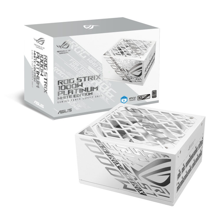 ASUS ROG Strix 1000W WHITE Fully Modular Power Supply, 80+ Platinum Efficiency, ATX 3.1 Compatible, Cybernetic Lambda A+, Dual Ball Fan bearings, White