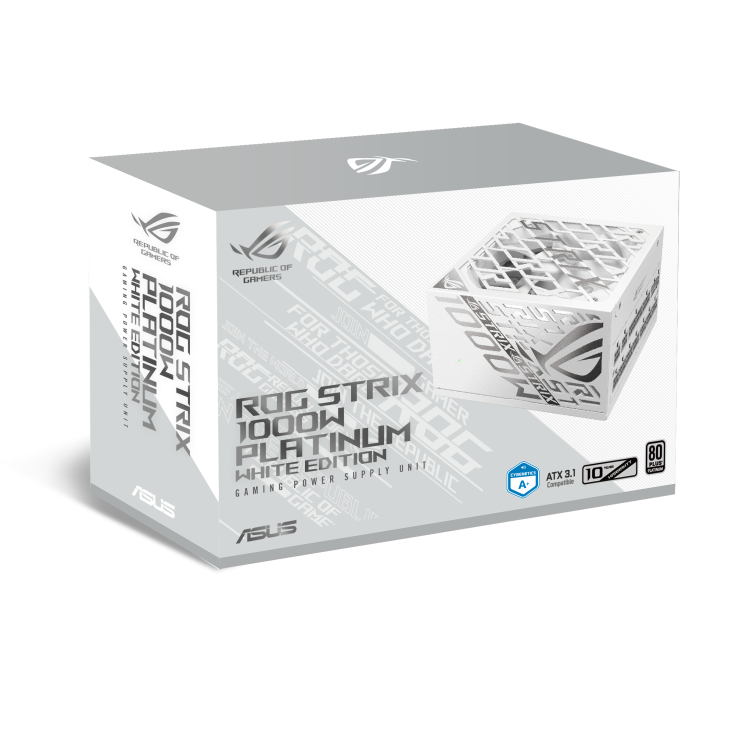 ASUS ROG Strix 1000W WHITE Fully Modular Power Supply, 80+ Platinum Efficiency, ATX 3.1 Compatible, Cybernetic Lambda A+, Dual Ball Fan bearings, White