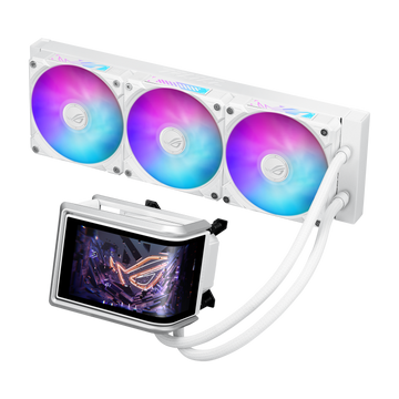 ASUS ROG Ryuo IV 360 ARGB White Gaming Liquid CPU Cooler, 6.67" AMOLED Display, 360mm Radiator, 3x 120mm MF-12C aRGB Fans, 2650 RPM Speed, 71.44 CFM Fan Airflow, White