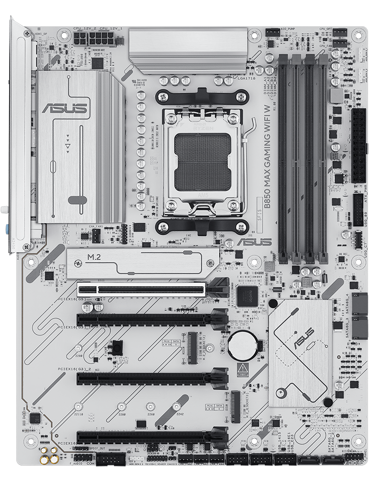ASUS B850 MAX Gaming WIFI W DDR5 Motherboard, AMD Socket AM5, 4 X DIMM Slot, AMD Ryzen 9000 Series, White
