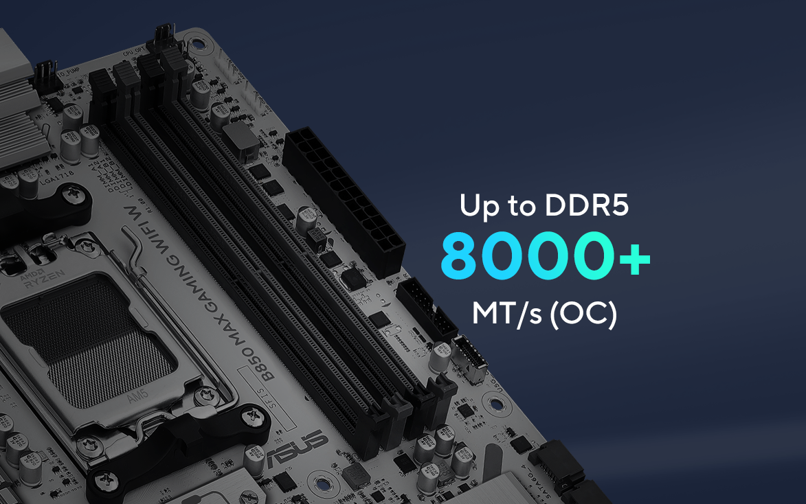 ASUS B850 MAX Gaming WIFI W DDR5 Motherboard, AMD Socket AM5, 4 X DIMM Slot, AMD Ryzen 9000 Series, White