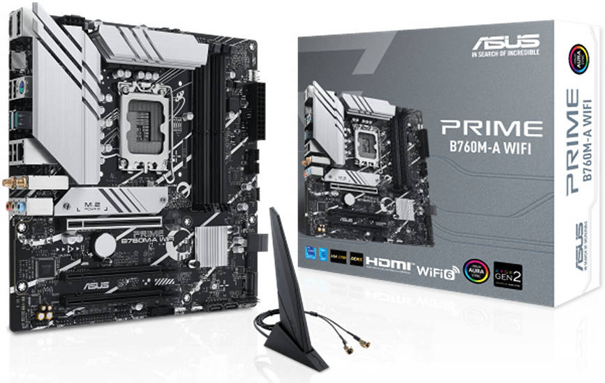ASUS PRIME B760M-A WIFI LGA1700 mATX Motherboard, Intel B760 Chipset, 4x DDR5 DIMM | 90MB1ELO-M1EAYO, Support up to 128GB Memory, Wi-Fi 6