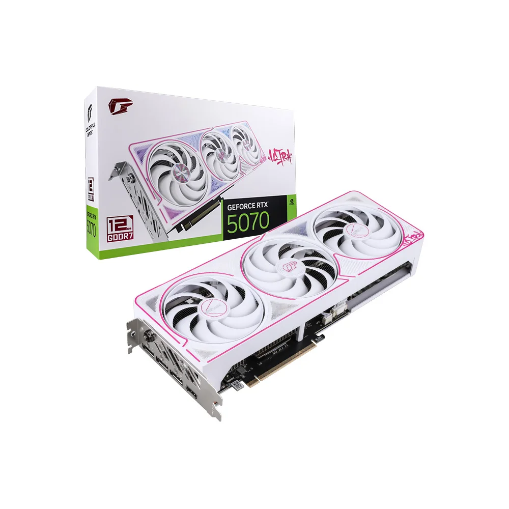 Colorful iGame GeForce RTX 5070 Ultra W OC 12GB-V GDDR7 Gaming Graphics Card, Tri-Fan, White/Pink