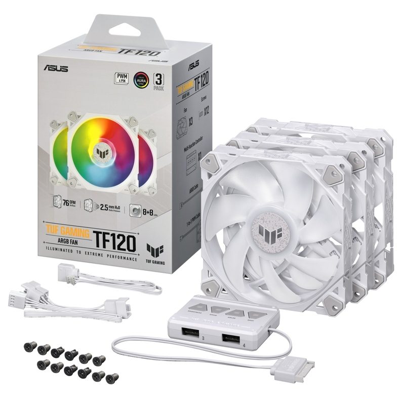 ASUS TUF Gaming TF120 ARGB Triple Fan Kit with ARGB Controller, WHITE