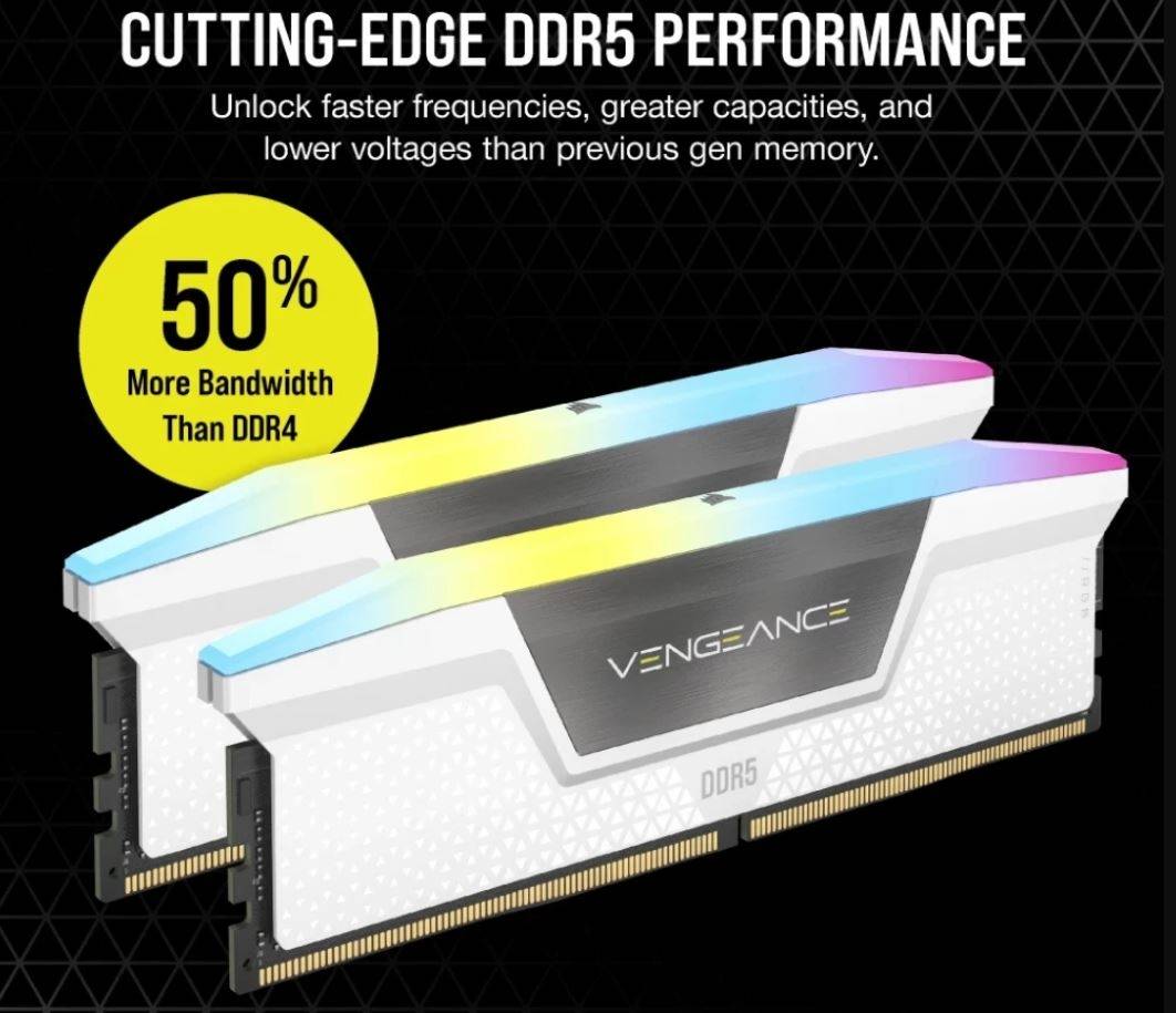 CORSAIR VENGEANCE 32GB (2 x 16GB) RGB DDR5 6400MHz, White | CMH32GX5M2W6400C36