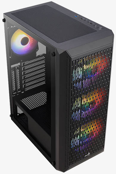 Aerocool Beam- Mid Tower ATX PC Case, Full Temp Glass Side Panel, 4 fans RGB  Black | BEAM-G-BK-V2