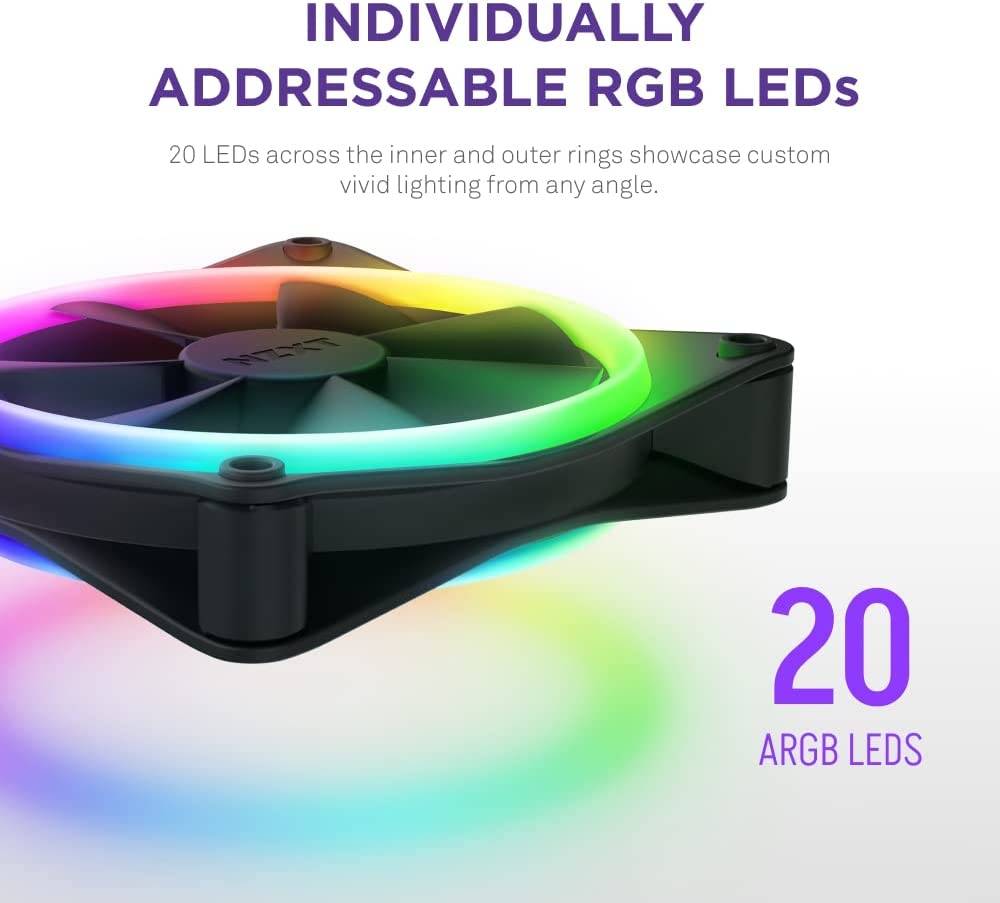 NZXT F120 RGB DUO Triple Pack Fan (RGB Fan & Controller Included) - 3x120mm Fan - Black | RF-D12TF-B1
