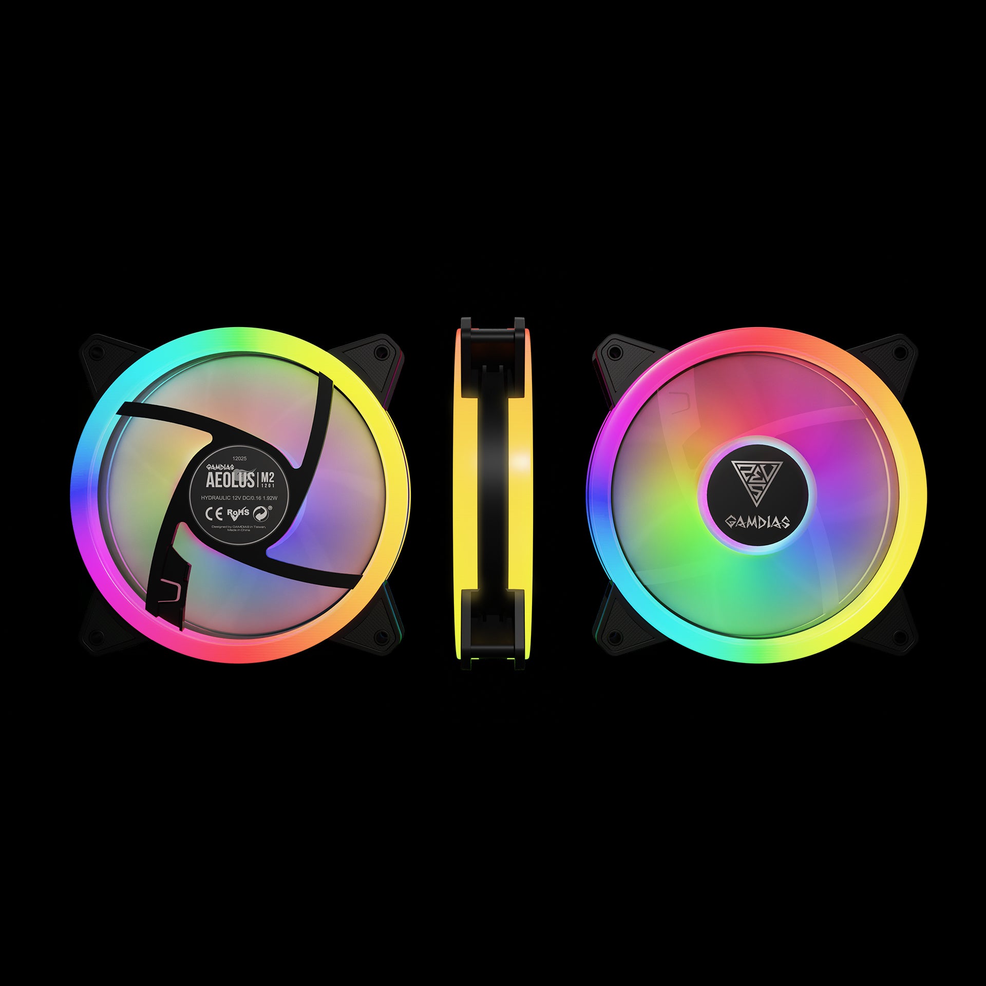 مروحة تبريد GAMDIAS AEOLUS M2-1203 LITE مكونة من 3 قطع بإضاءة RGB