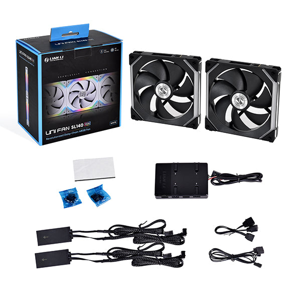 LIAN LI UNI Fan SL 140 Twin Pack Black- with controller - Dragon Master For Electronics