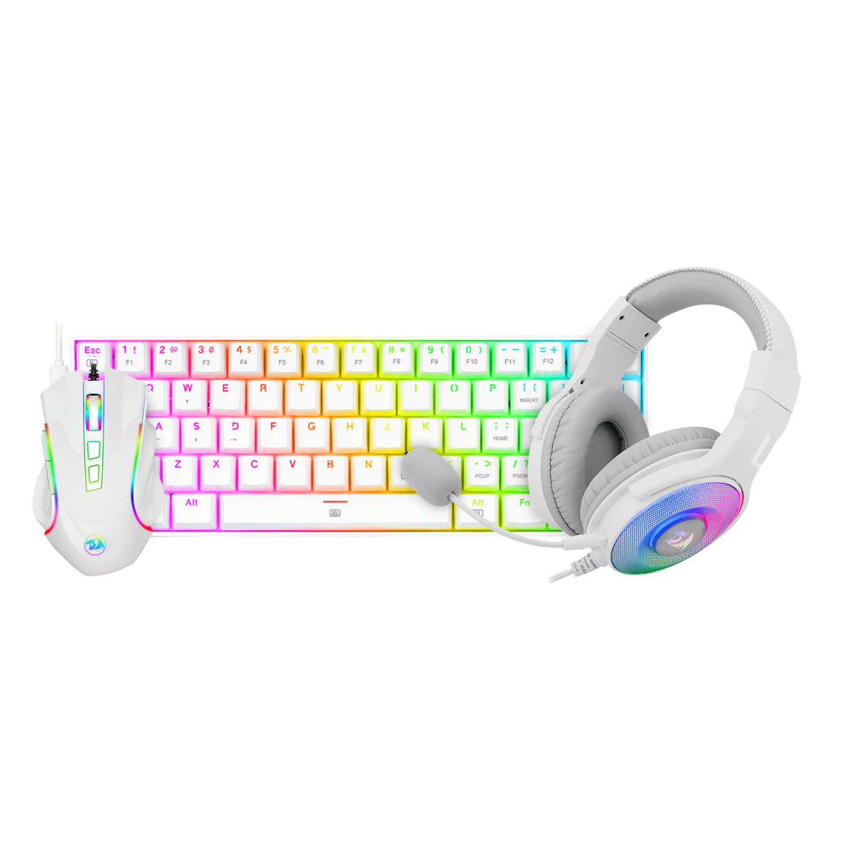 Redragon 3in1 combo: K630W-RGB + M607W+ H350W-RGB-1 white edition S129W - Dragon Master For Electronics