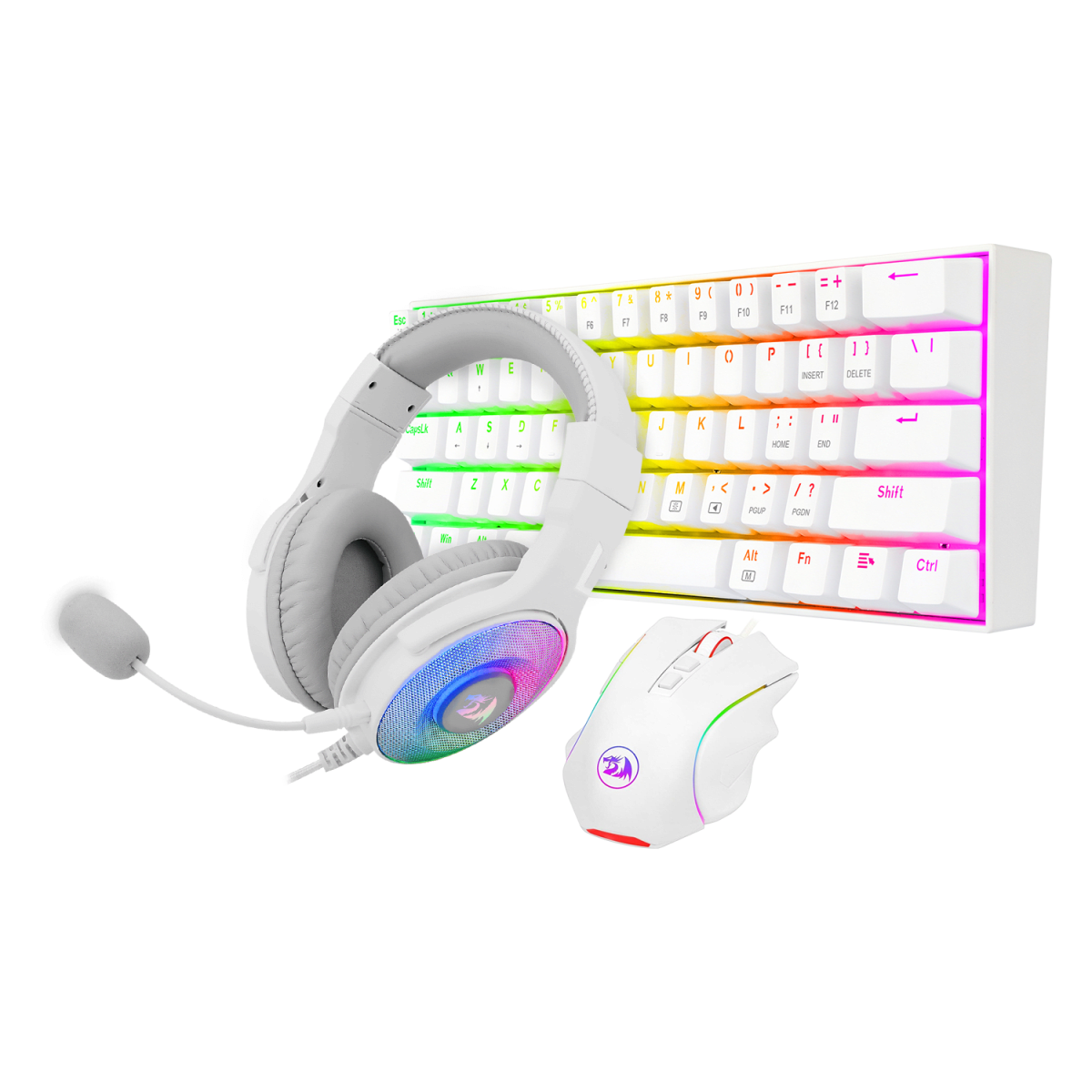 Redragon 3in1 combo: K630W-RGB + M607W+ H350W-RGB-1 white edition S129W - Dragon Master For Electronics